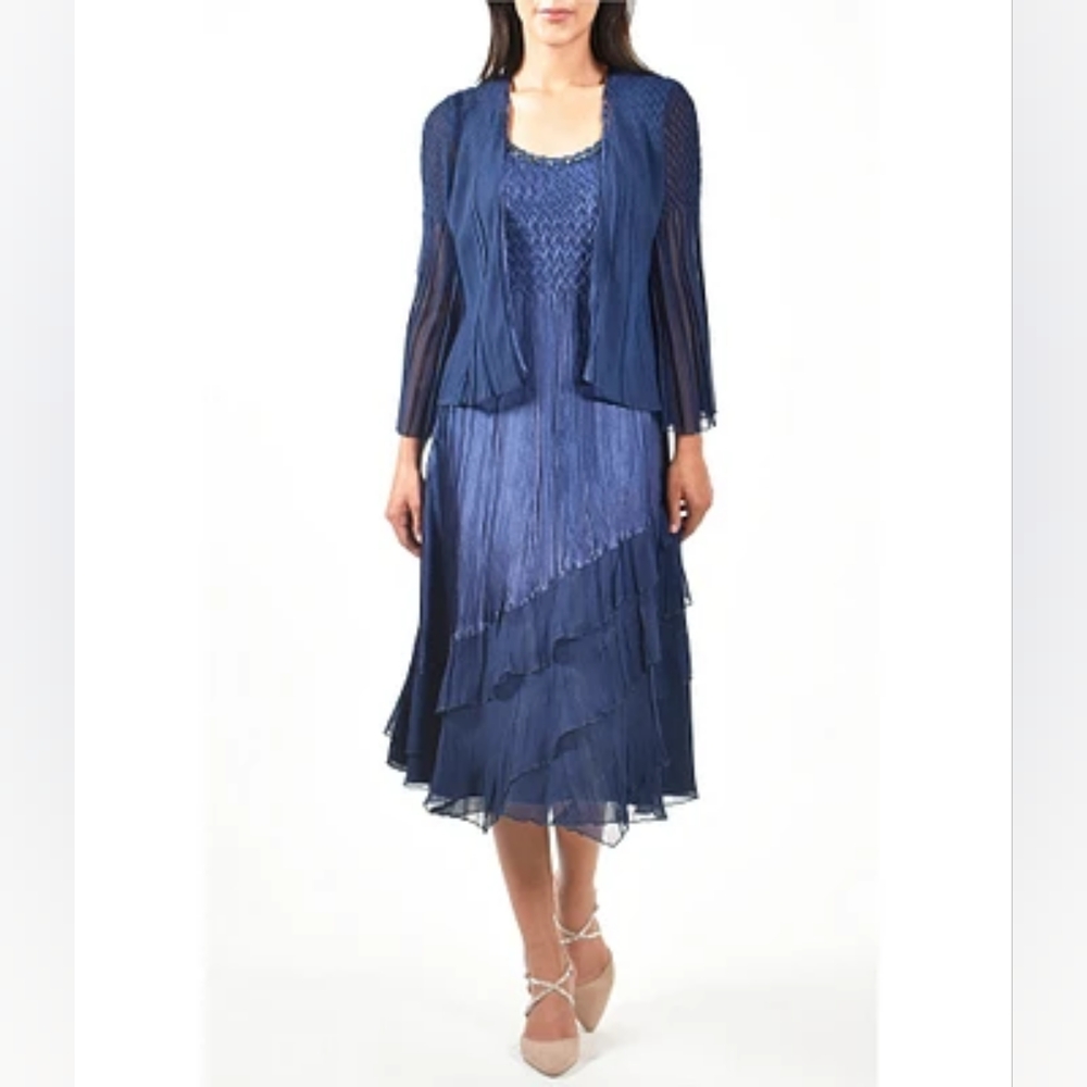 Komarov 2 Piece Dress And Jacket Set Lavender Blue Ombr Size Small